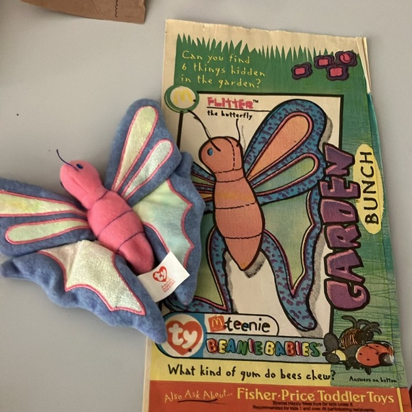 Ty Other - Ty FLITTER BUTTERFLY 2000 Happy Meal Lunch Bag and Teenie Beanie Flitter 1998